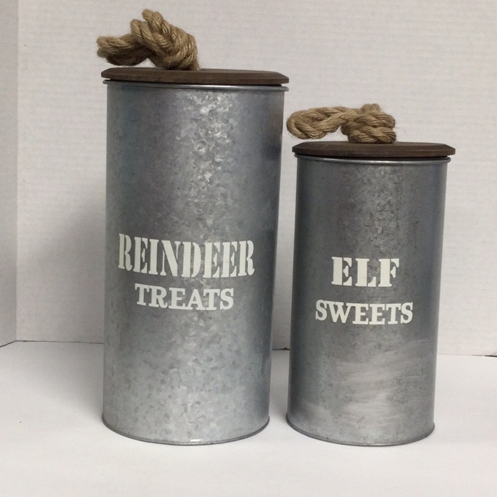 Ashland 2 Tins “Reindeer Treats” & “Elf Sweets Galvanized Tin NWT
